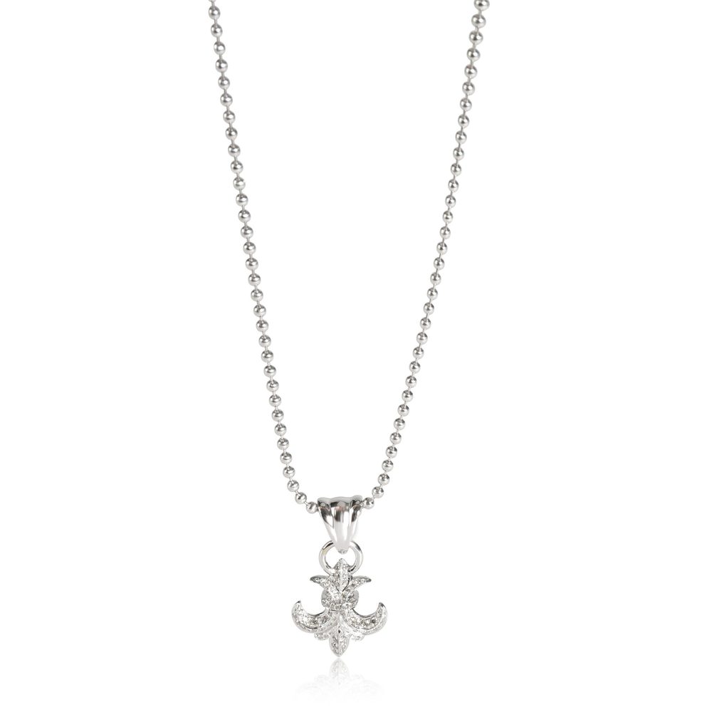 King Baby Diamond Fleur-de-Lis Pendant in 18K White Gold/Sterling Silver